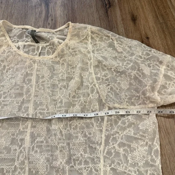 XCVI Blouse Long Sleeve Lace Mesh Ivory Off White Nylon Sheer Boho Layering XL - Picture 6 of 8